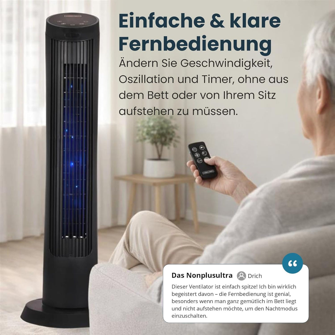 Olsen & Smith Turmventilator mit Fernbedienung | Leiser 27-dB-Ventilator fürs Schlafzimmer | 91 cm (