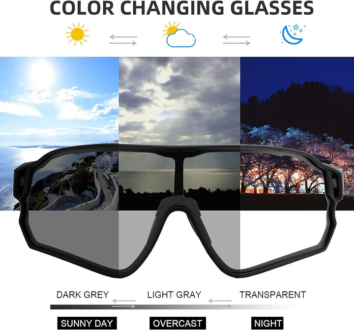ROCKBROS Sonnenbrille UV-Schutz Brille Klar Photochromatisch Fahrradbrille Sportsbrille für Radfahre