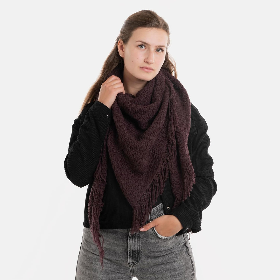 KNIT FACTORY - Dreiecksschal Amber - Damen Strickschal mit Wolle - Umschlagtuch für den Herbst und W