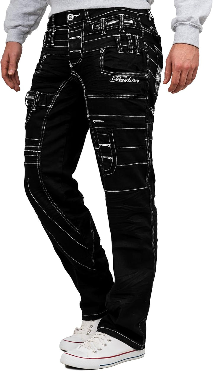 Kosmo Lupo Herren Jeans Extravagant Besondere Designs 40W / 34L Schwarz - 24, 40W / 34L Schwarz - 24