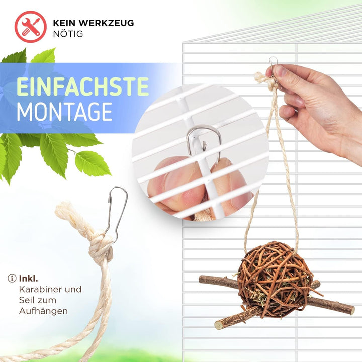 Vogelgaleria® 2er Set prall mit Heu gefüllte Weidenkugel 10cm zum knabbern und Klettern für Vögel |