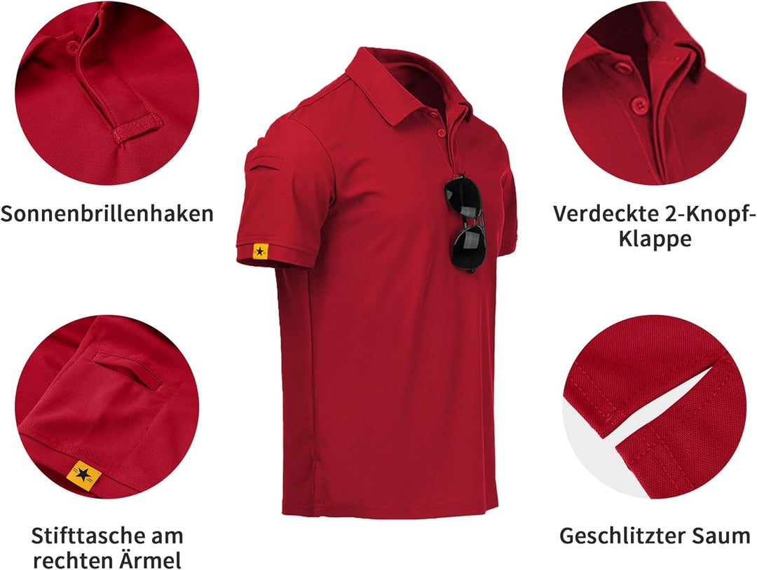 geeksport Poloshirt Herren Golf Kurzarm Freizeit Sport Polo Tennis Tshirts mit Brillenhalter Knopfle