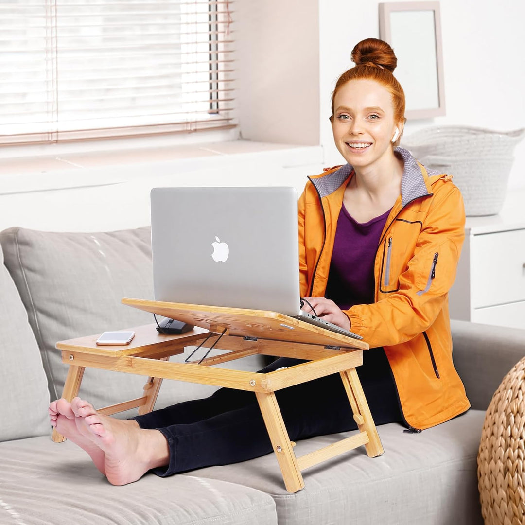 Lap Desk, Laptop-Schreibtisch für Bett, Bambus höhenverstellbarer Winkel Faltbarer Ständer mit Table