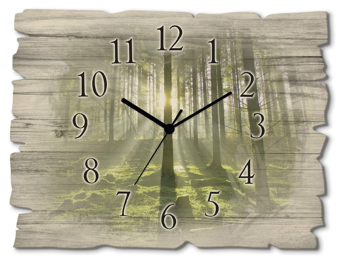 ARTLAND Wanduhr ohne Tickgeräusche aus Holz Funkuhr 40x30 cm Rechteckig Lautlos Wald Landschaft Natu