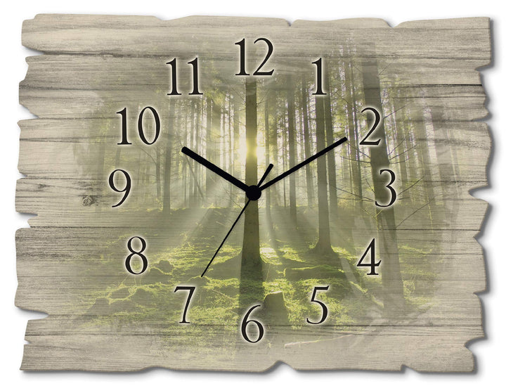 ARTLAND Wanduhr ohne Tickgeräusche aus Holz Funkuhr 40x30 cm Rechteckig Lautlos Wald Landschaft Natu