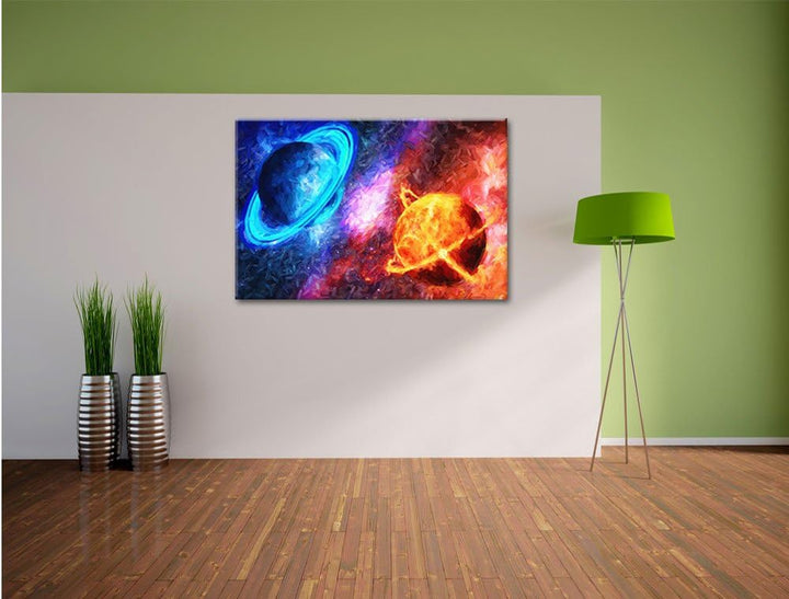 Pixxprint Ausgleich im Weltall Kunst / 100x70cm Leinwandbild bespannt auf Holzrahmen/Wandbild Kunstd