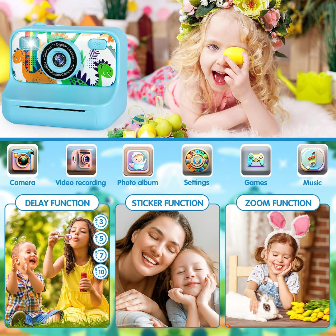 Sofortbildkamera Kinder, 1080p Kinderkamera Sofortbildkamera Mit 32g Karte,Druckpapier &amp; Farbigen St