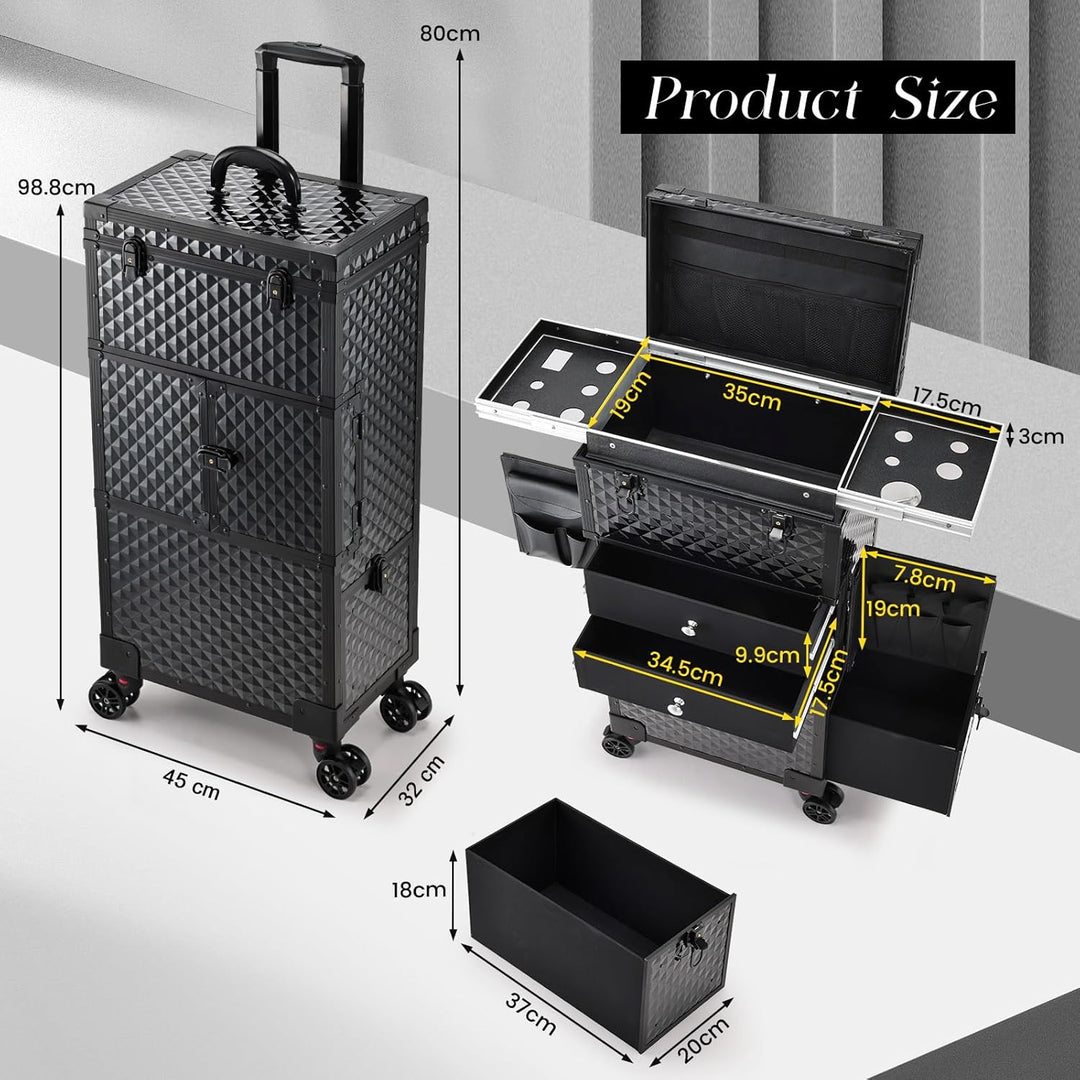 Friseurkoffer Kosmetik Trolley mit 3 Schubladen Make up Koffer Schminkkoffer Friseur Box mit Haartro