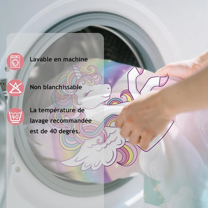 Bettbezug 90 x 190 cm, für Kinder, Mädchen, Bettwäsche für Einzelbett, Rosa, Regenbogen, Einhorn – M