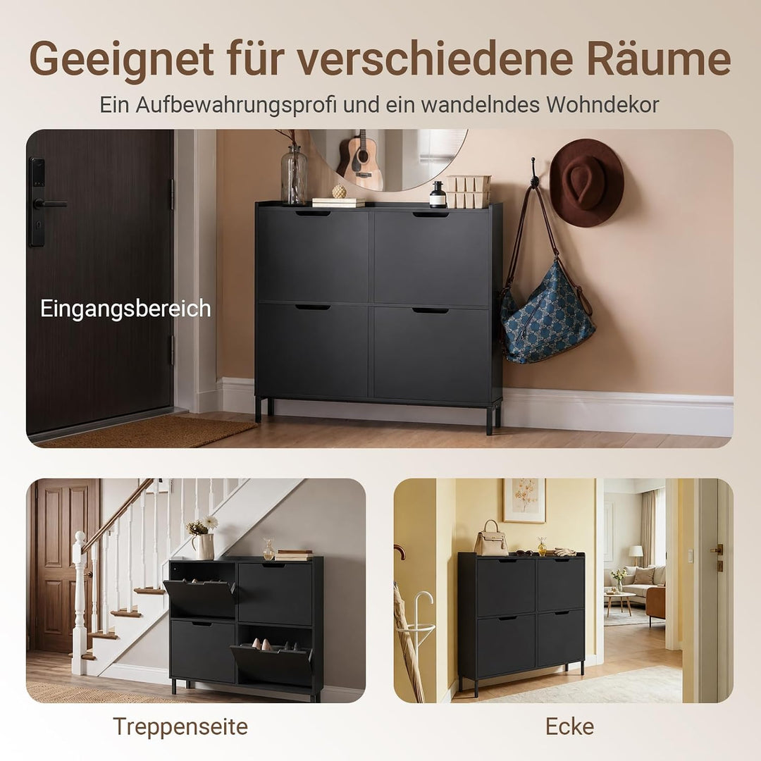 SoBuy Schuhschrank schmal mit 4 Klappen platzsparender Schuhkipper Hoch Kommode mit 4 Ablagen Schuhr