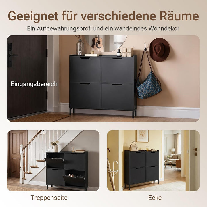 SoBuy Schuhschrank schmal mit 4 Klappen platzsparender Schuhkipper Hoch Kommode mit 4 Ablagen Schuhr