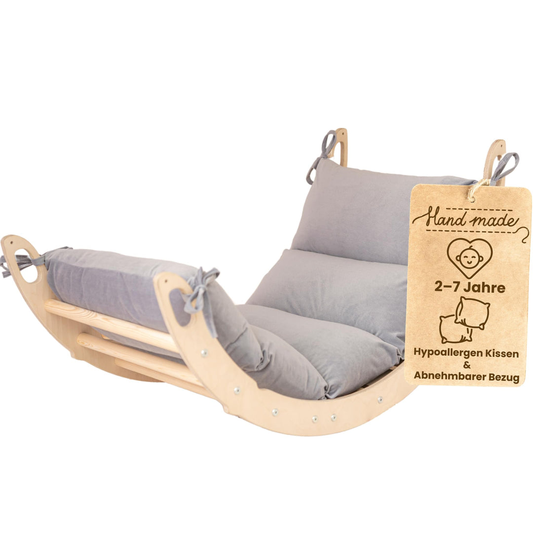 WoodsCraft Kletterbogen mit Kissen - Holz Klettergerüst Indoor - Hypoallergen Kissen für Kletterboge
