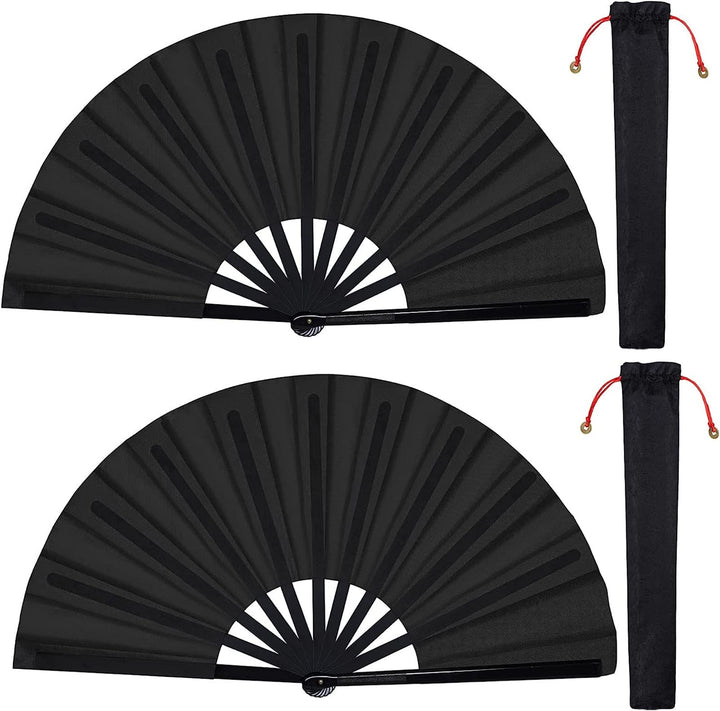 2 Stück Grosse Faltbare Seide Hand Fächer Chinesischer Tai Chi Faltender Handfächer Nylon Tuch Chine