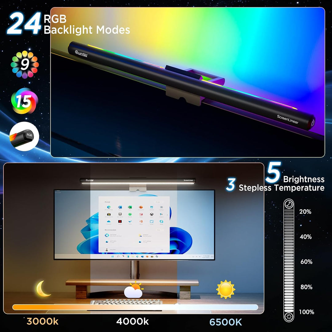 Quntis Computer Monitor Lampe mit Gaming Deko RGB Hintergrundbeleuchtung, Monitor Light Bar mit Touc