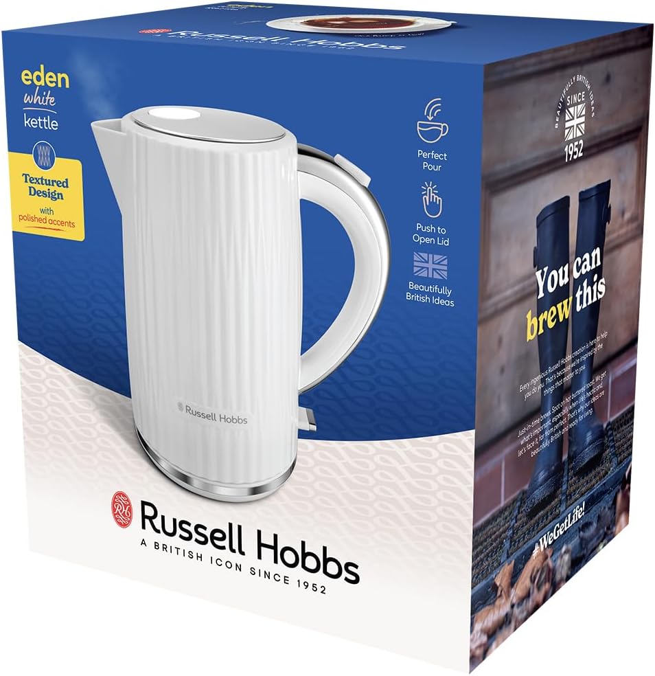 Russell Hobbs Wasserkocher (für heisses Wasser, Tee oder Kaffee, 1.7L, Deckelöffnung per Knopfdruck,
