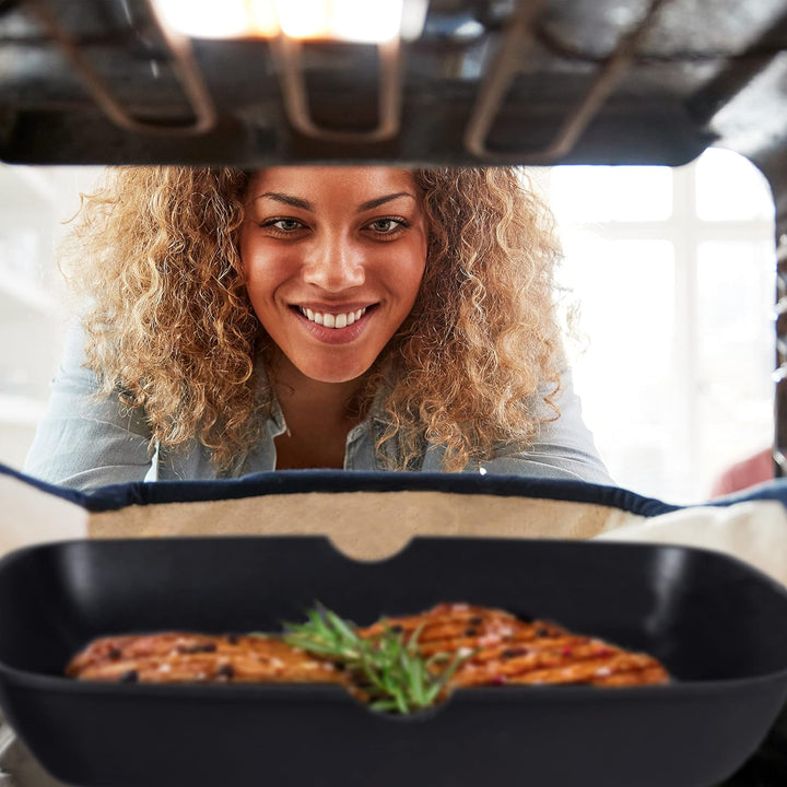 Relaxdays Grillpfanne, induktionsgeeignet, antihaftbeschichtet, klappbarer Griff, Aluminium Steakpfa