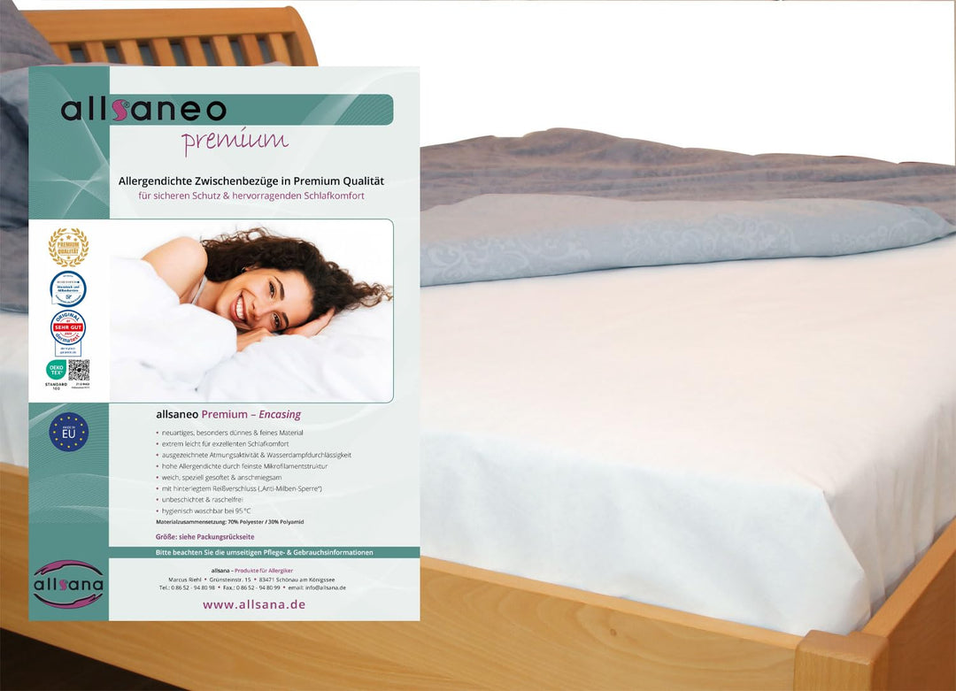 allsaneo Premium Reiselaken extra leicht und weich 180x260 cm, weiss, Allergiker Milbenschutz, aller