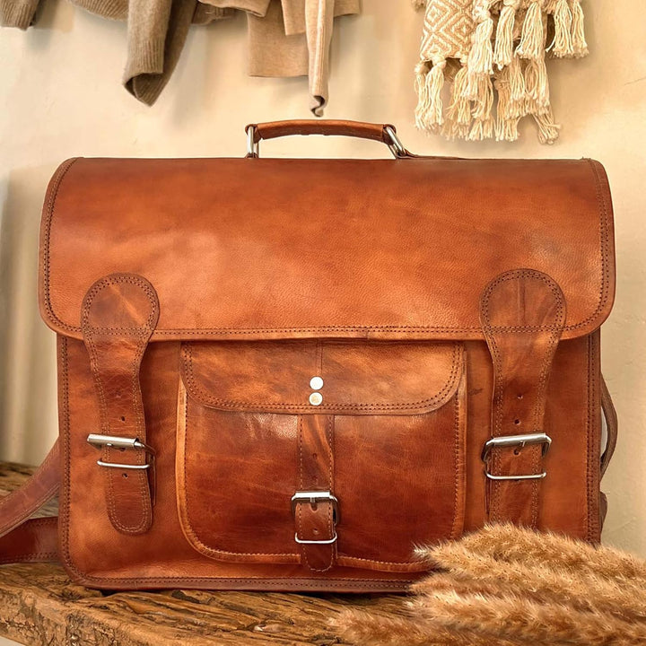 Gusti Umhängetasche Leder Leon Aktentasche Laptoptasche Braun