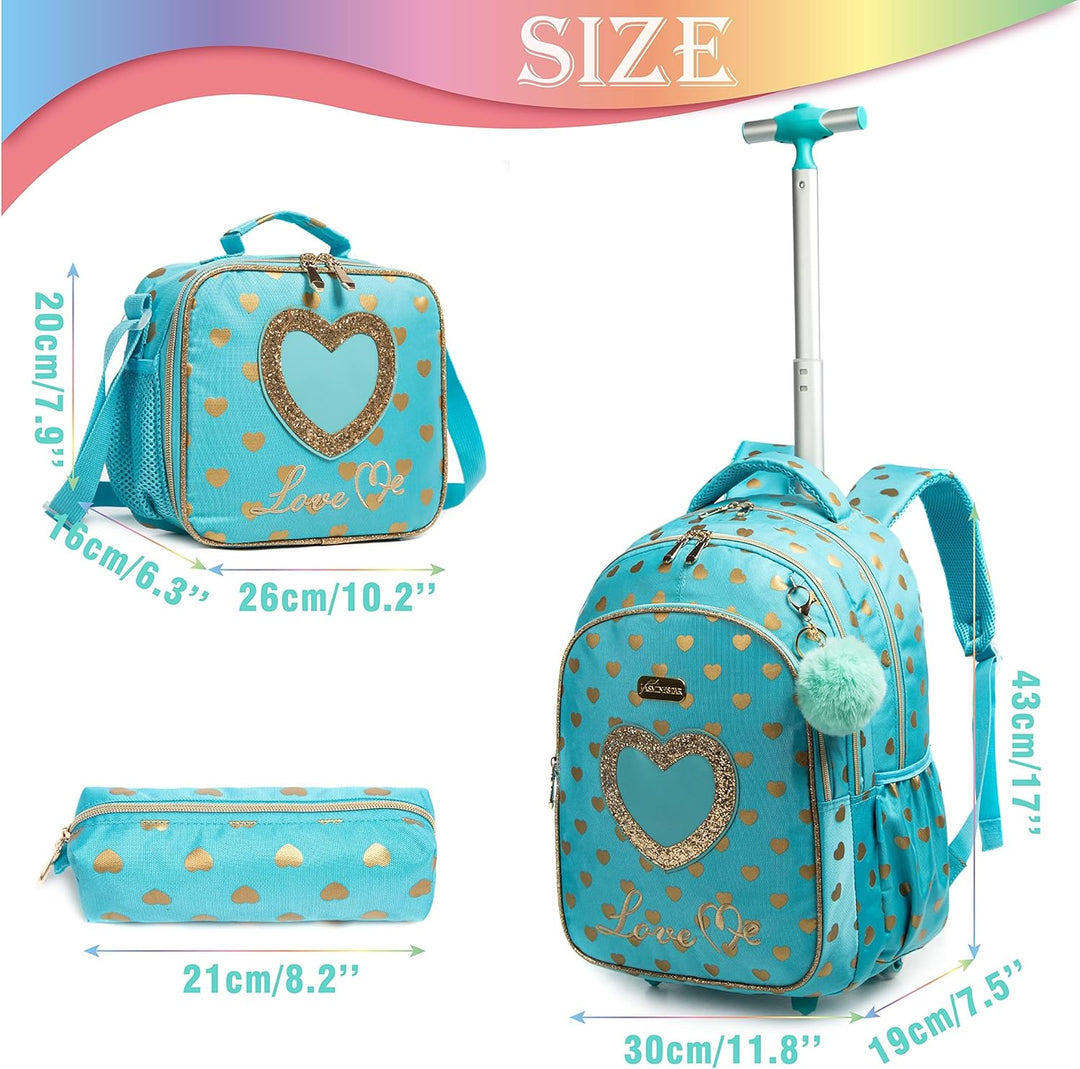 HTgroce Schulranzen mit Rollen für Mädchen, Kinderrucksack mit Rollen Trolley Schulrucksack für Mädc