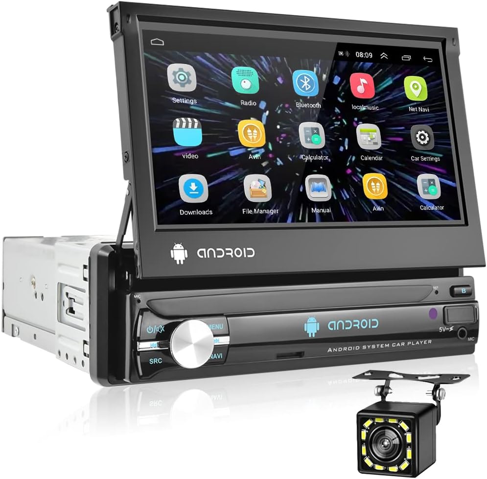 Podofo Autoradio 1 Din mit GPS Navi, Bluetooth RDS, 7 Zoll Bildschirm Ausfahrbarem Manuelle Android