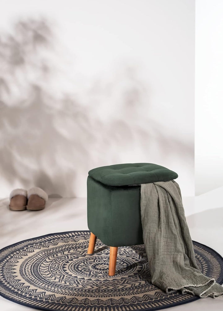 WENKO Hocker mit Stauraum grün [Edles Design] Sitzhocker mit Stauraum - Fusshocker mit stabilen Holz