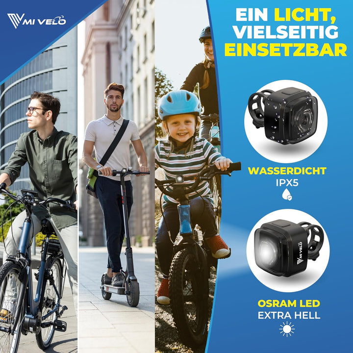 MIVELO Fahrradlicht Set mit Bremsanzeige - Fahrradlampe LED StVZO, IPX5 wasserdicht - Fahrradbeleuch