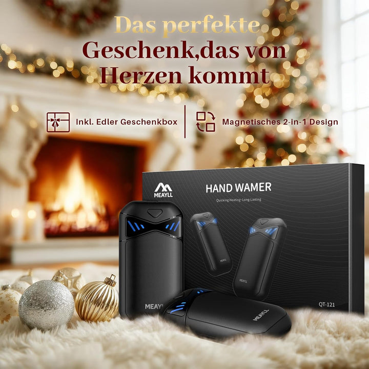 Handwärmer Wiederaufladbar 2er Pack, Magnetischer Taschenwärmer mit LED Anzeige & 6000mAh Akku, 3 He
