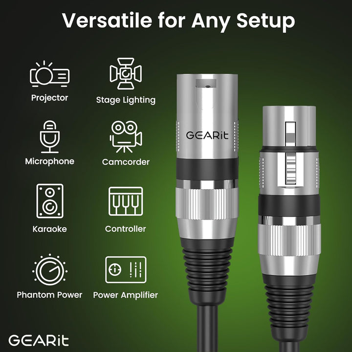 GearIT DMX auf DMX Bühnenbeleuchtungskabel (15 m, 2er-Pack) DMX Stecker auf Buchse (XLR-kompatibel),