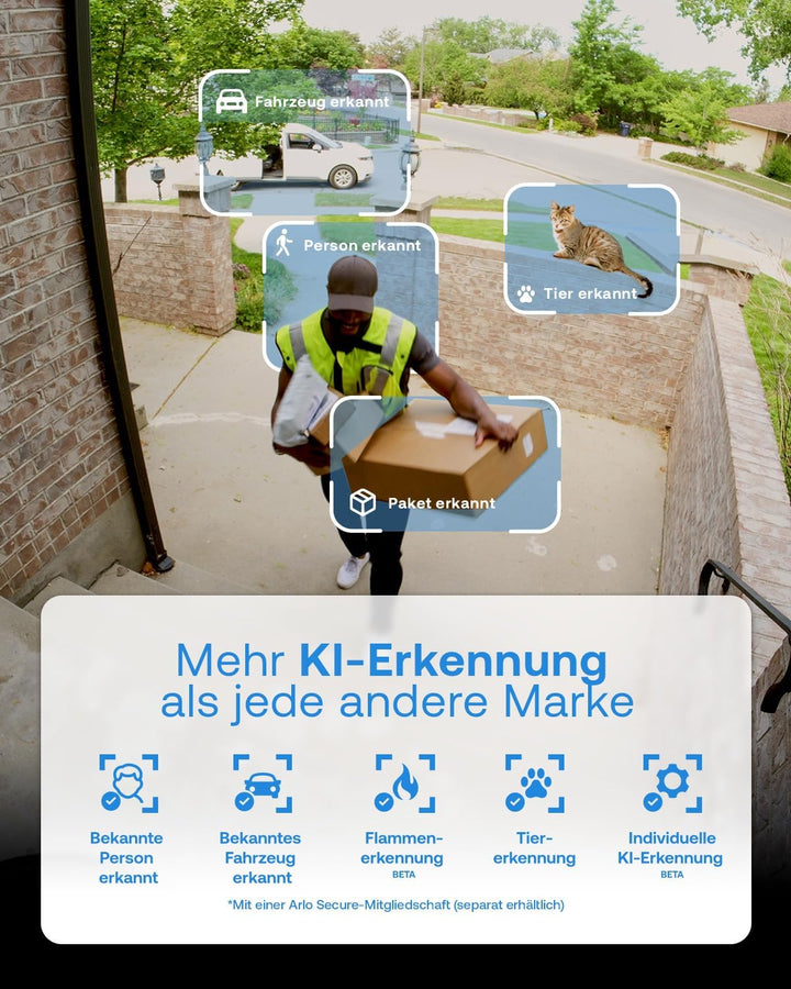 Arlo Essential 3 XL Batterie 2K Überwachungskamera Aussen WLAN, Kabellos, 2K HD Video, Farbnachtsich