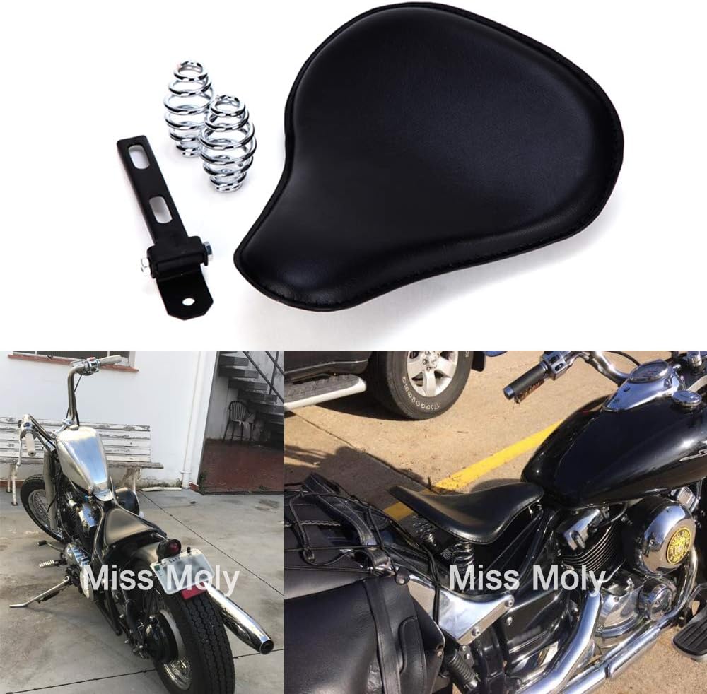 Schwarz Motorrad Leder Solo Sitz mit 3 Zoll Feder Halterung Kit für Chopper Sportster Bobber #1-Klas