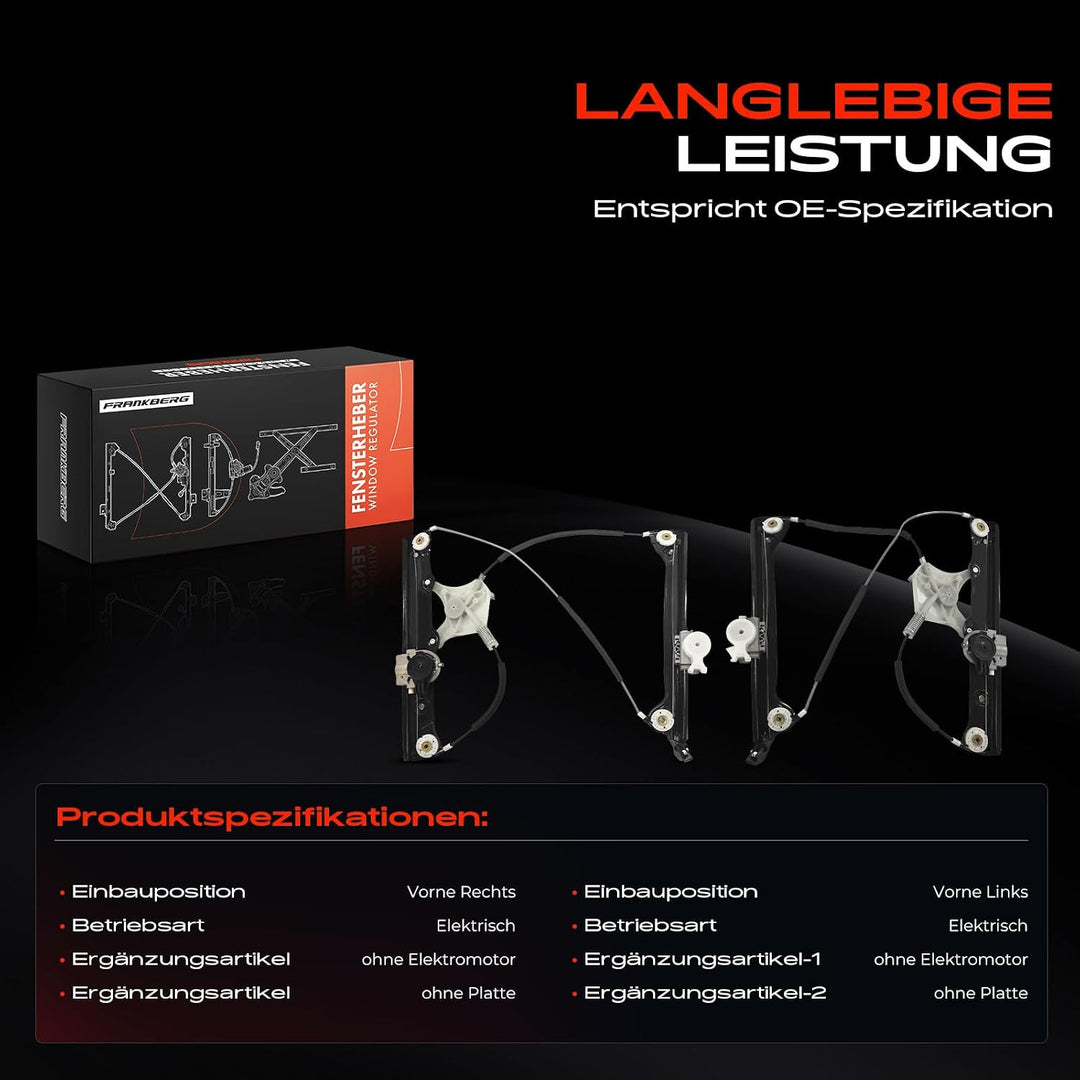 Frankberg 2x Fensterheber Elektrisch Ohne Motor Vorne 51337223651 | Kompatibel mit 6er Cabriolet F12