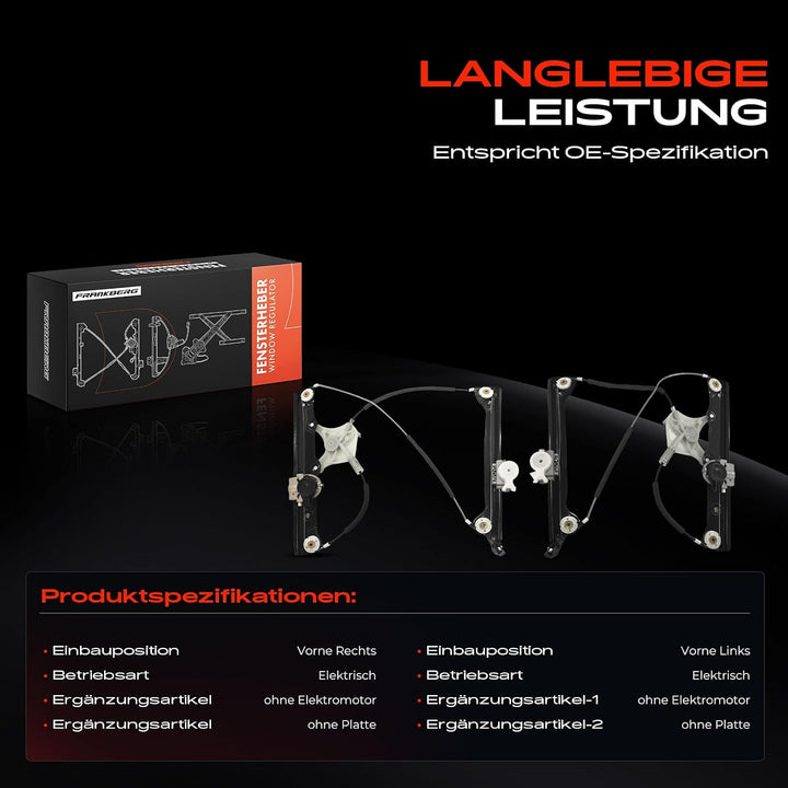Frankberg 2x Fensterheber Elektrisch Ohne Motor Vorne 51337223651 | Kompatibel mit 6er Cabriolet F12