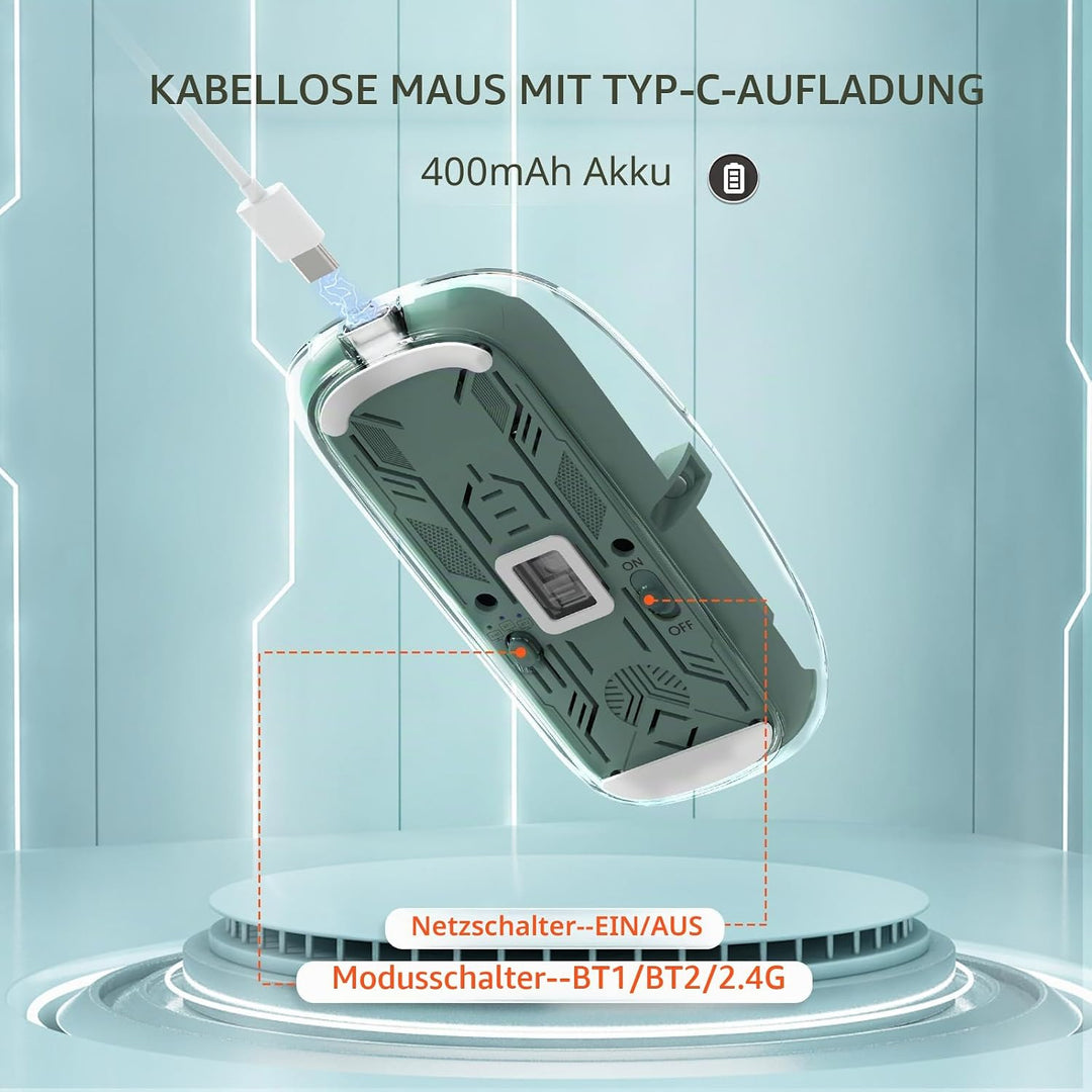 MAGIC-REFINER HXSJ Kabellose Maus Bluetooth, 2,4GHz+Bluetooth 5.0 Funkmaus Wiederaufladbare Leise Ul