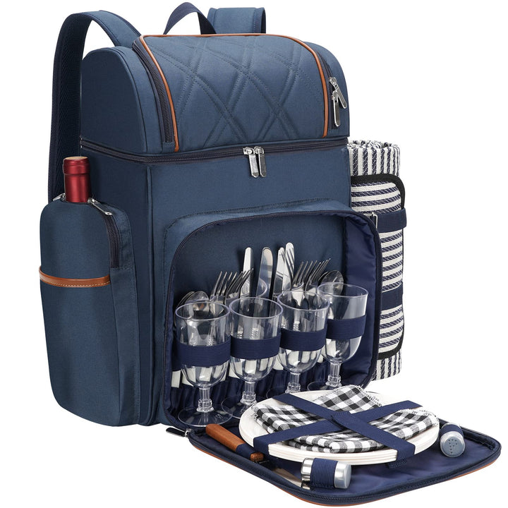 Picknick-Rucksack für 4 Personen, Picknickkorb-Set, auslaufsichere Picknicktasche, Strandkühlrucksac