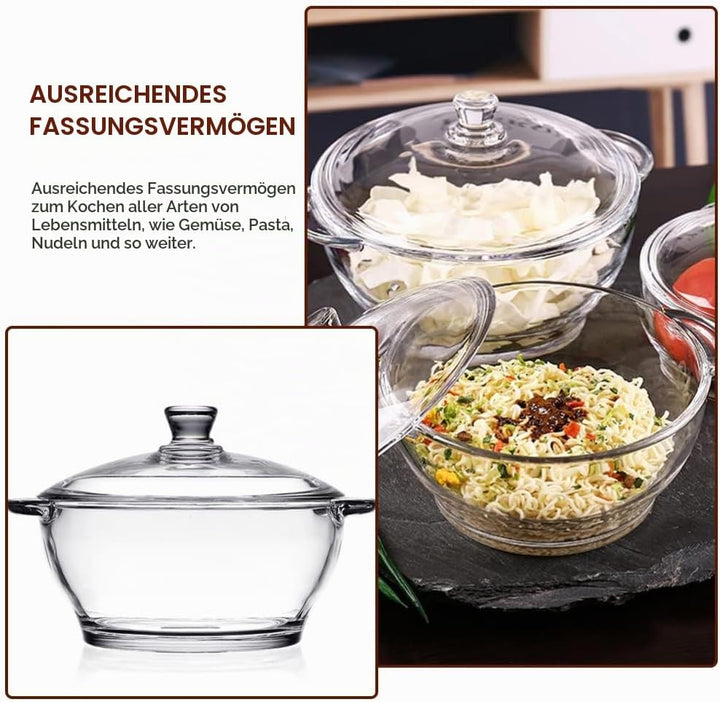 GANAZONO Glastopf Kochen Glas-Kochgeschirr Suppenterrine Aus Borosilikatglas Widerstandsfähiger Nude