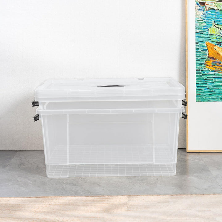 Cetomo,65L,4er-Pack, Aufbewahrungsbox mit deckel,Aufbewahrungsboxen, mit Clips, stapelbar, Wohnzimme