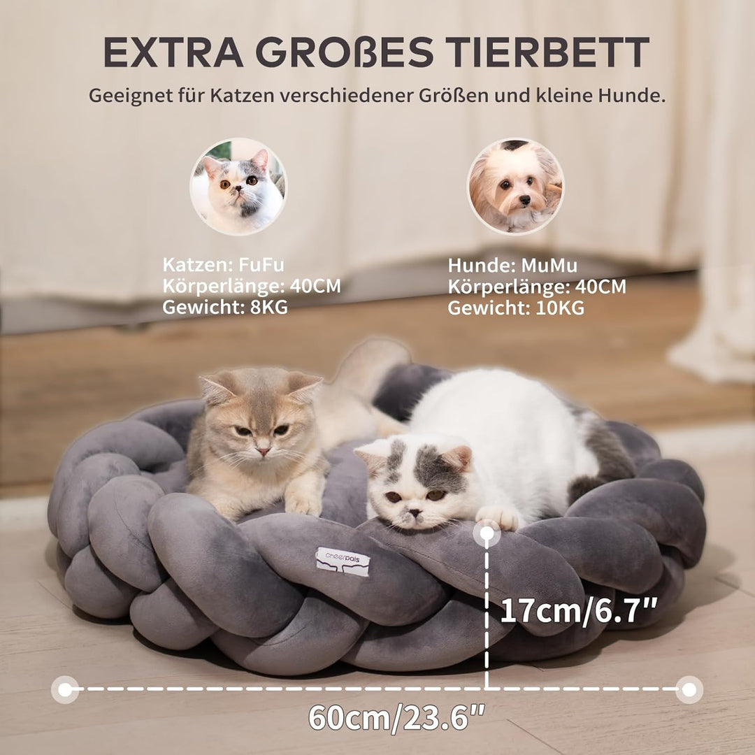 CheerPals Grosses Katzenbett 60cm, Waschbar Geflochtenes Kuschelhöhle, Hundebett mit Hochelastischer