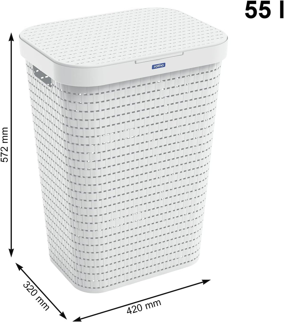 Rotho Country Wäschesammler 55l, weiss, 55l (42.0 x 32.2 x 57.7 cm)