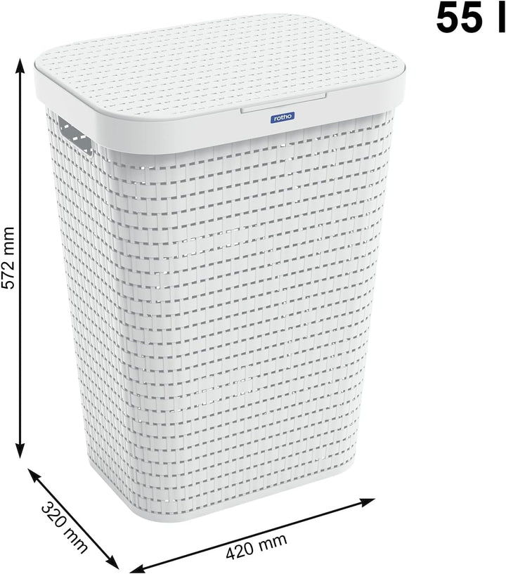 Rotho Country Wäschesammler 55l, weiss, 55l (42.0 x 32.2 x 57.7 cm)