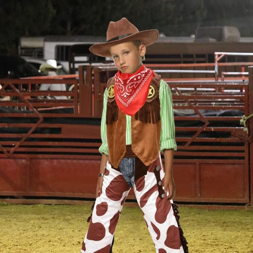 Tacobear Cowboy Kostüm Kinder mit Bandana Halstuch Hut Weste Hose Western Cowboy Cosplay Set Faschin