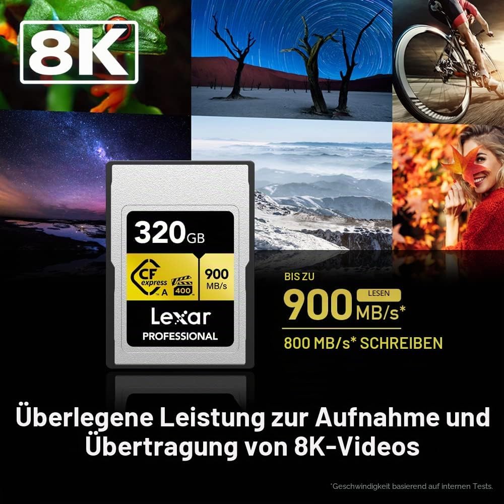 Lexar Professionelle CFexpress Typ A Gold Series Speicherkarte, 320 GB, bis zu 900 MB/s lesen, 8K-Vi