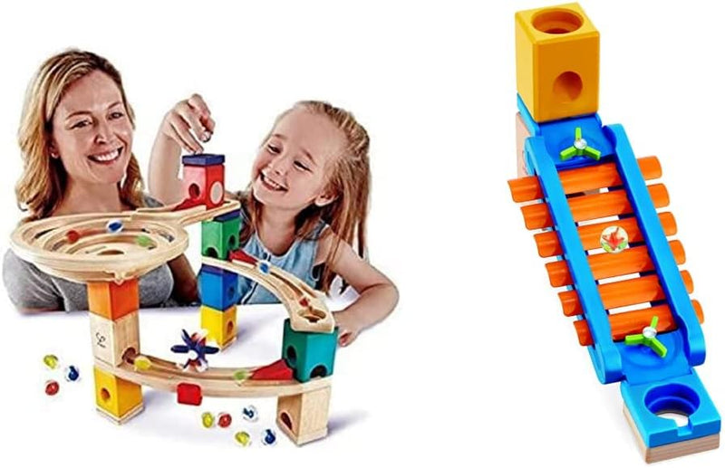 Hape E6021 Starter Set Quadrilla, Kugelbahn mit 27 Bauteilen aus Holz und 30 Murmeln, ab 4 Jahren &