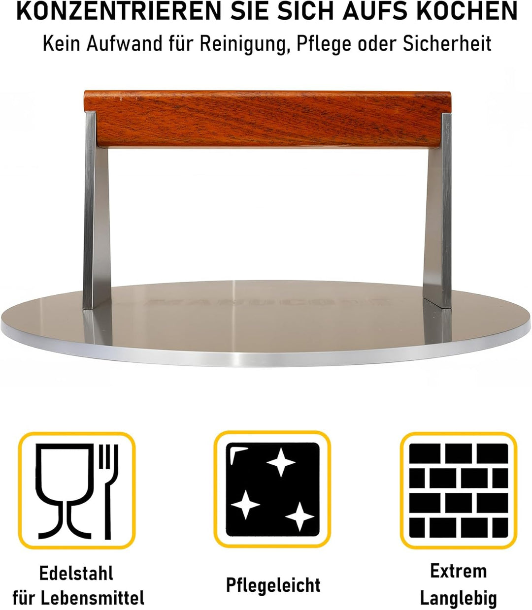 Manucode Pro-Grade 23cm Edelstahl Grillpresse – 1,8kg Hochleistungs-Burgerpresse mit Nicht verdrehba