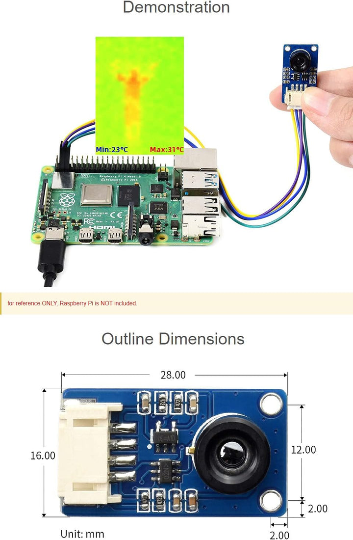 Waveshare MLX90640 IR Array Thermal Imaging Camera with 32×24 Pixels 55° Field of View Communicating