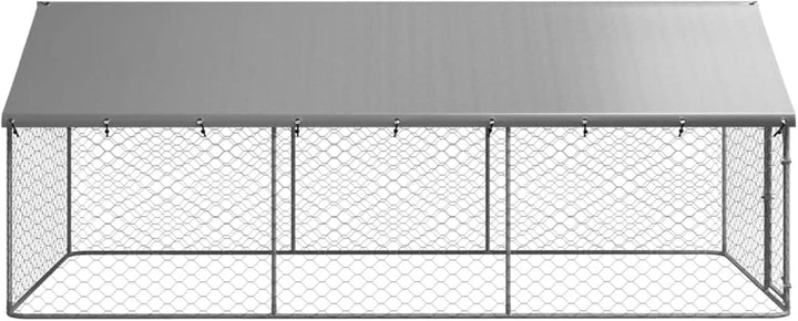 Yolola Hühnerstall, Freilaufgehege Stahl mit Dach, Freigehege Hühner 400x200x150 cm, Silbern