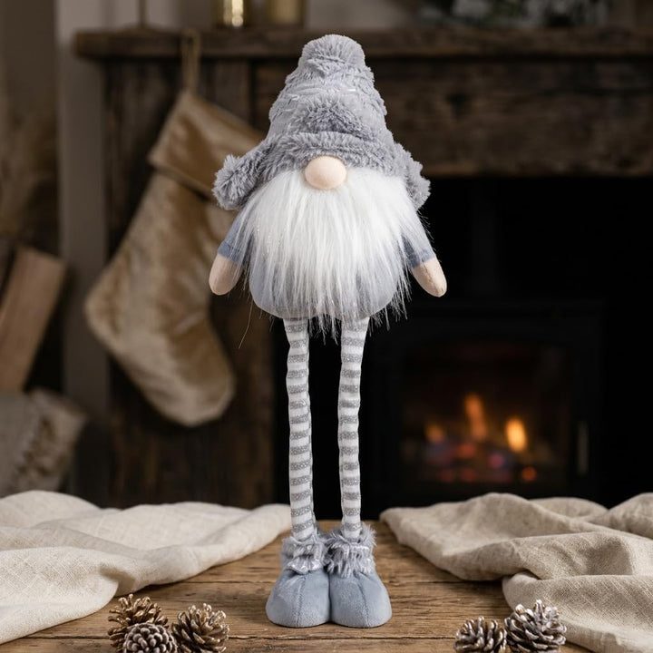 Weihnachtswichtel Teleskopbeine 35-55cm Dekofigur blau-grau