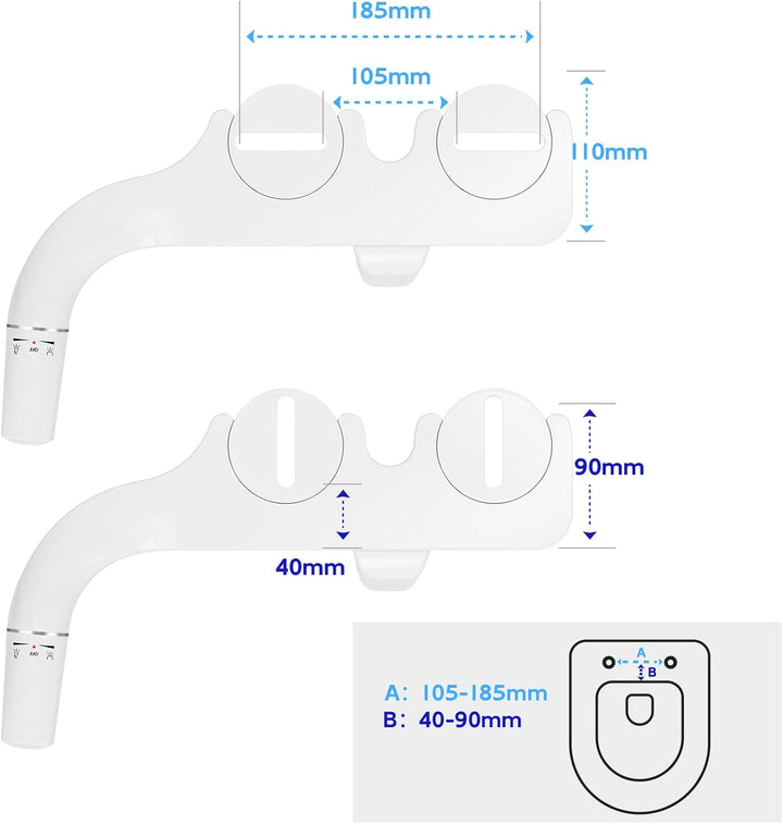 SAMODRA Ultradünnes, minimalistisches Bidet für Toilette mit nicht elektrischer Doppeldüse (Front- u
