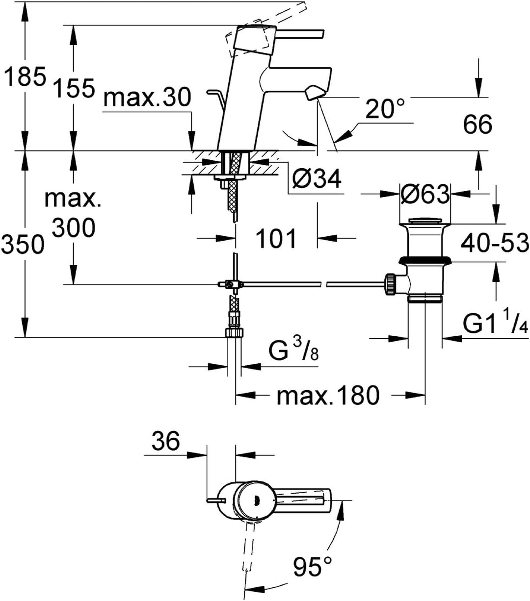 Grohe Concetto Einhand-Waschtischbatterie mit Energieparfunktion, 2338010E,Silber