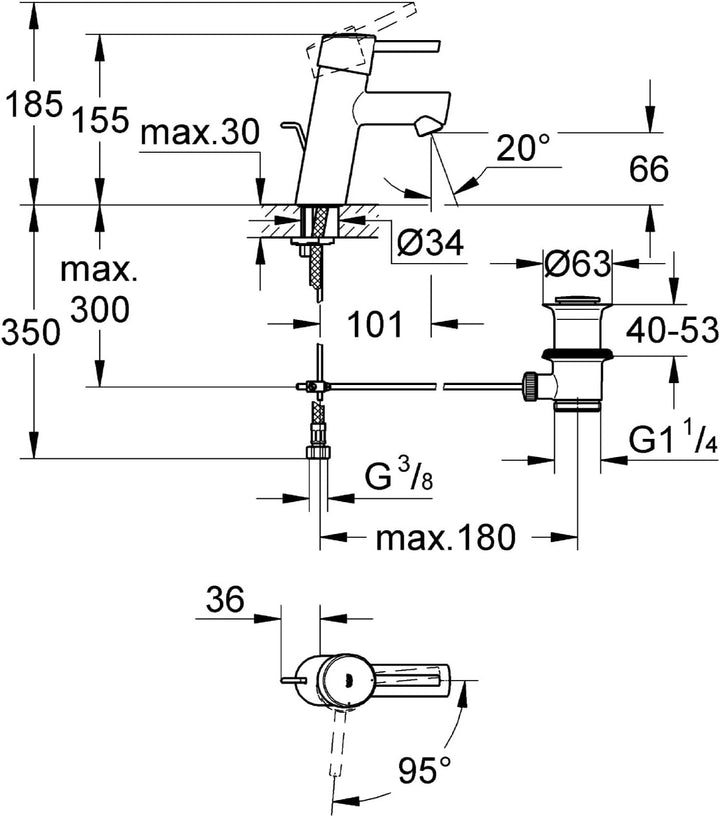 Grohe Concetto Einhand-Waschtischbatterie mit Energieparfunktion, 2338010E,Silber