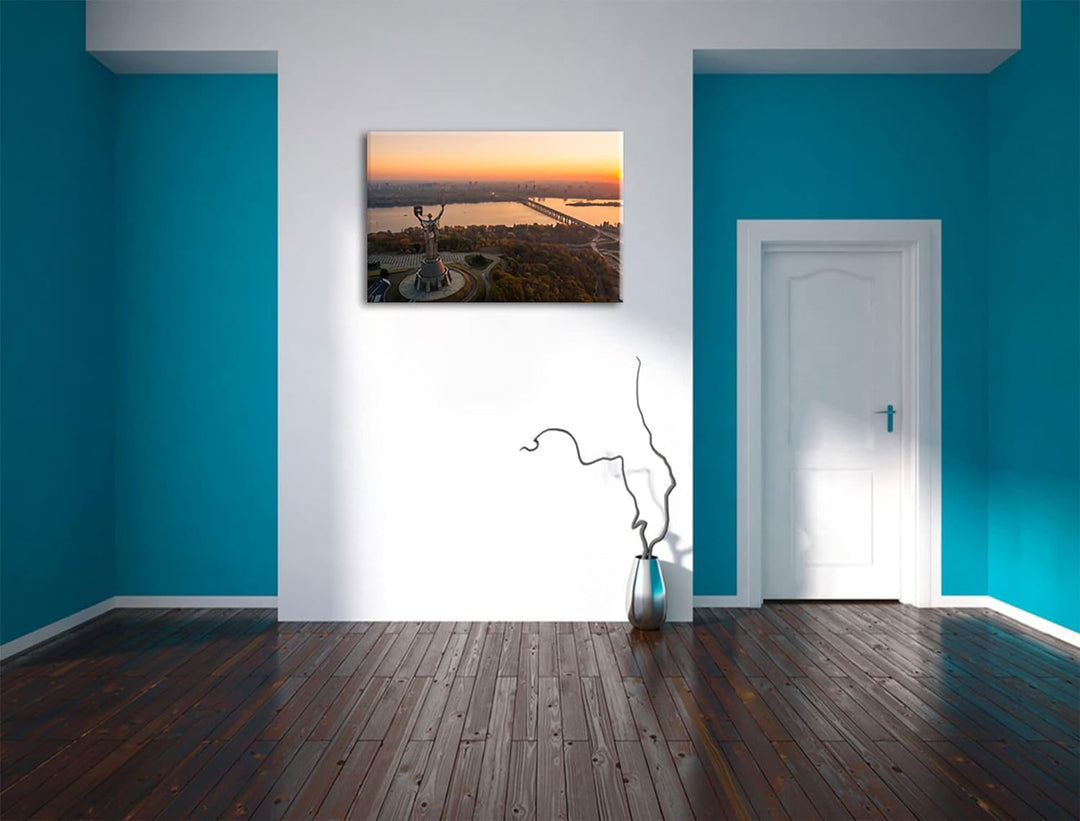 Pixxprint Skyline Kiew Sonnenuntergang als Leinwandbild | Grösse: 100x70 cm | Wandbild | Kunstdruck
